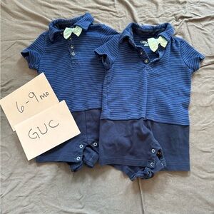 Twin Boy Cherokee Baby Blue Striped Rompers
